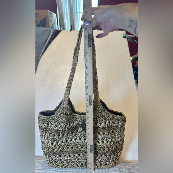 Blue Miami Straw Tote Bag Woven Boho Beach Purse Shell Accent 17”x10” - Picture 6 of 12